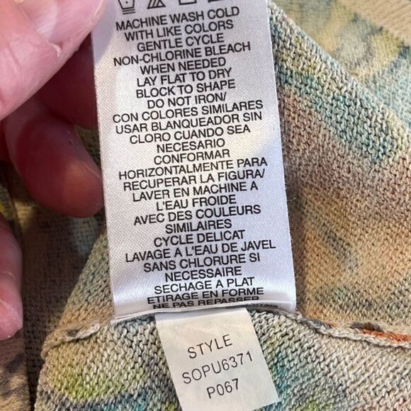 SIGRID OLSEN SPORT Sequined Tropical Floral Knit Rayon Sweater Women’s Size LP - Picture 5 of 6